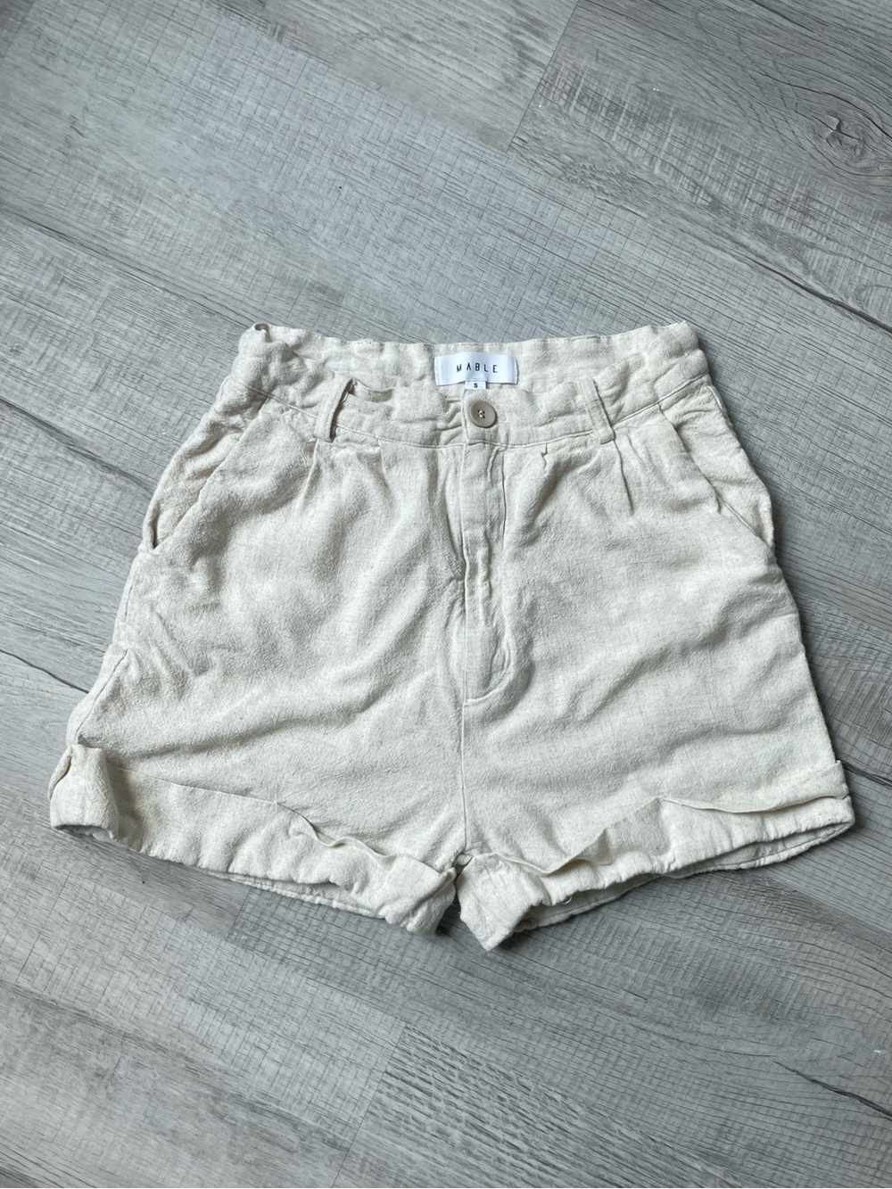 MARBLE Cream High-Waist Linen-Blend Women's Shorts